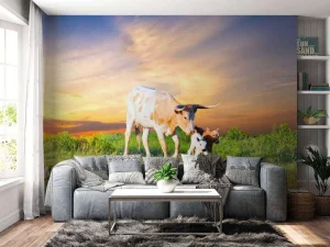 Fashion Koe en Kalf zonsondergang fotobehang Dieren
