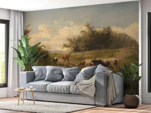 Sale Koeien bij een plas fotobehang Steden | Architectuur