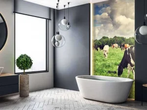 Clearance Koeien grazen in weide fotobehang Steden | Architectuur