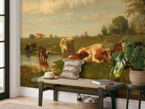 Discount Koeien in de weide fotobehang Dieren | Architectuur