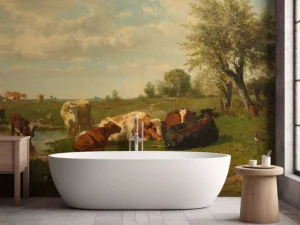 Discount Koeien in de weide fotobehang Dieren | Architectuur