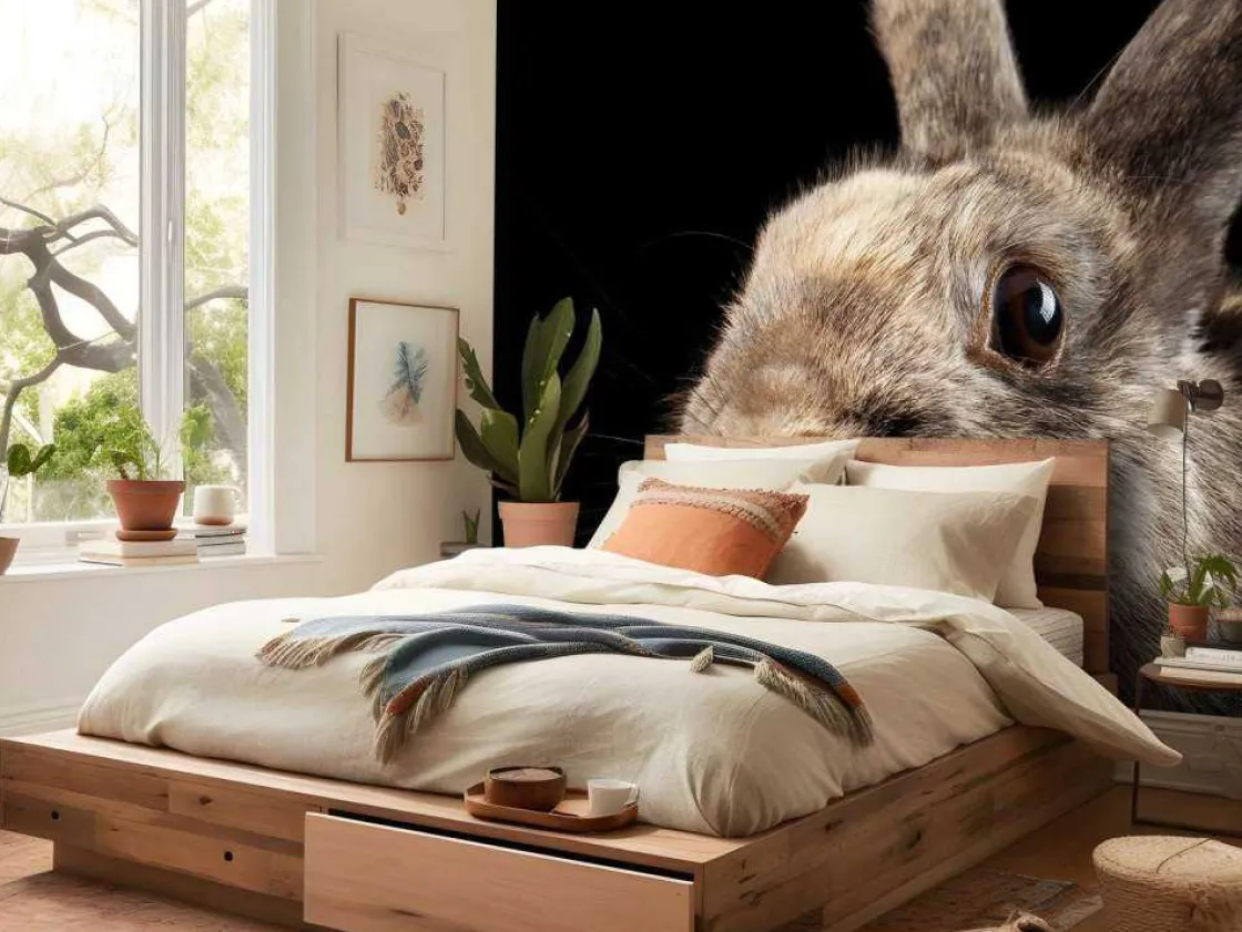 konijn_met_een_zwarte_ach_1.webp Best Konijn met een zwarte achtergrond fotobehang Kinderkamer | Dieren