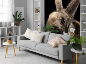 Best Konijn met een zwarte achtergrond fotobehang Kinderkamer | Dieren