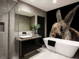 Best Konijn met een zwarte achtergrond fotobehang Kinderkamer | Dieren
