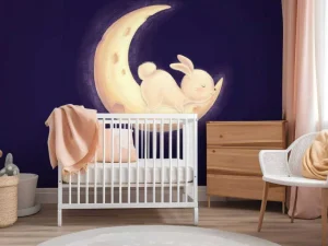 New Konijntje op de maan fotobehang Babykamer