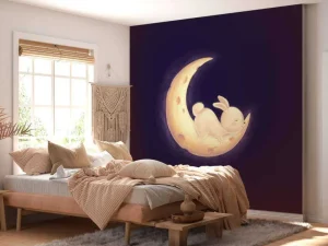 New Konijntje op de maan fotobehang Babykamer