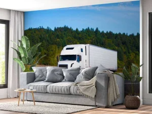 Sale Krachtige witte vrachtwagen in een berglandschap fotobehang Tienerkamer | Kinderkamer