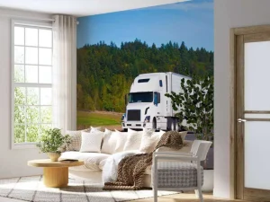Sale Krachtige witte vrachtwagen in een berglandschap fotobehang Tienerkamer | Kinderkamer