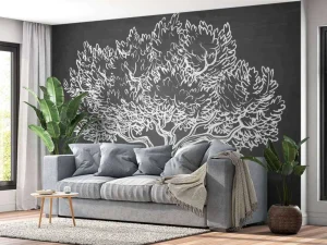 Sale Krijttekening van een olijfboom fotobehang Gang | Bloemen