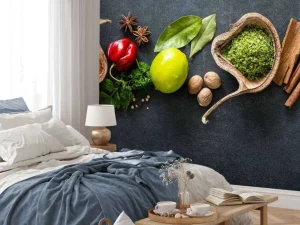 Clearance Kruiden en specerijen met een donkere achtergrond fotobehang Keuken