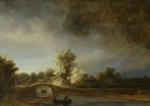 Outlet Landschap met stenen brug fotobehang Kunst & Design
