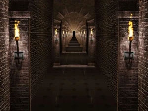 Online Lange middeleeuwse kasteel gang fotobehang 3d