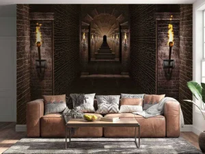 Online Lange middeleeuwse kasteel gang fotobehang 3d
