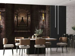 Online Lange middeleeuwse kasteel gang fotobehang 3d