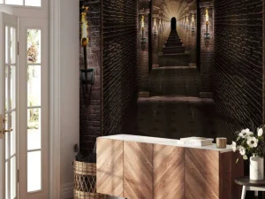 Online Lange middeleeuwse kasteel gang fotobehang 3d