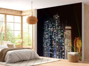 Clearance Lasershow in Dubai fotobehang Architectuur