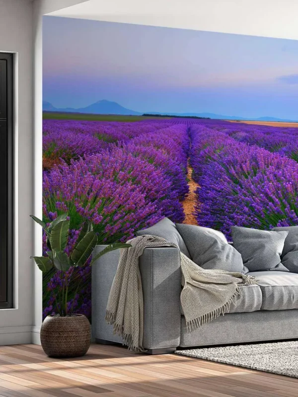 Online Lavendel landschap met bergen fotobehang Bloemen