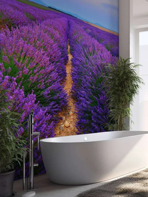 Online Lavendel landschap met bergen fotobehang Bloemen