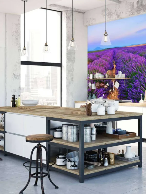 Online Lavendel landschap met bergen fotobehang Bloemen