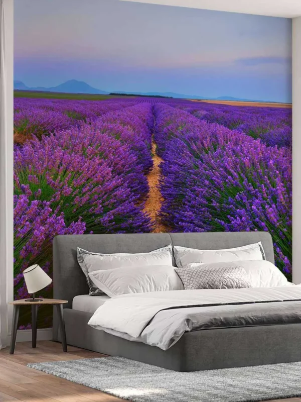 Online Lavendel landschap met bergen fotobehang Bloemen
