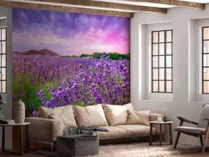Hot Lavendel met zonsondergang fotobehang Bloemen