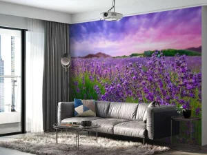 Hot Lavendel met zonsondergang fotobehang Bloemen