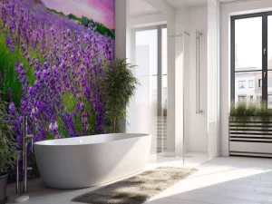 Hot Lavendel met zonsondergang fotobehang Bloemen