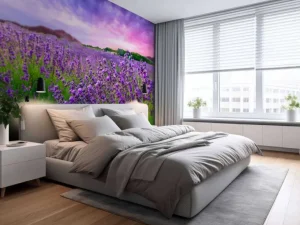 Hot Lavendel met zonsondergang fotobehang Bloemen