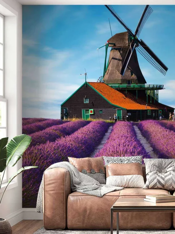 Outlet Lavendel veld met Windmolen op Achtergrond fotobehang Bloemen
