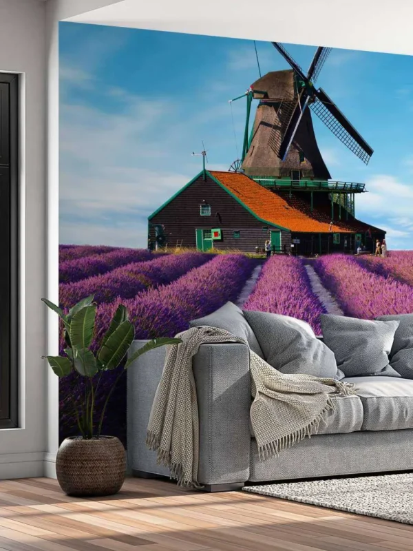 Outlet Lavendel veld met Windmolen op Achtergrond fotobehang Bloemen