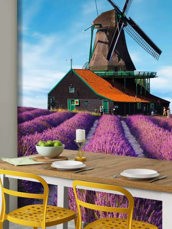 Outlet Lavendel veld met Windmolen op Achtergrond fotobehang Bloemen