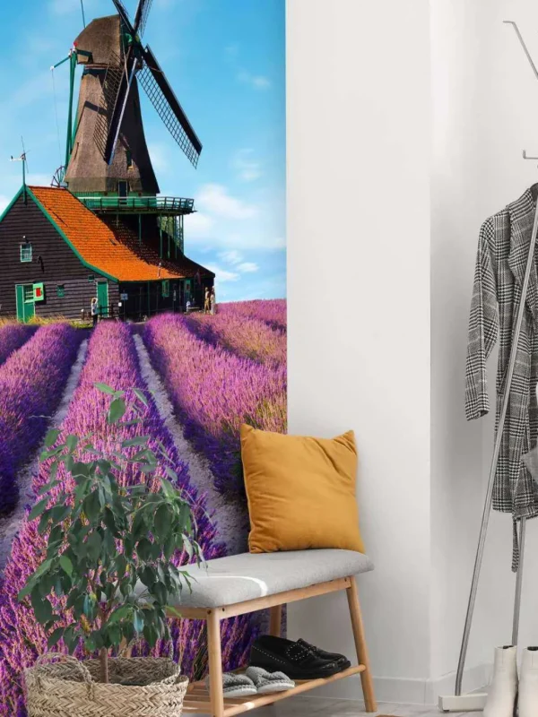 Outlet Lavendel veld met Windmolen op Achtergrond fotobehang Bloemen
