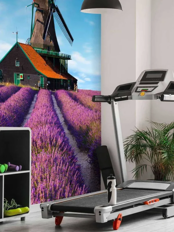 Outlet Lavendel veld met Windmolen op Achtergrond fotobehang Bloemen
