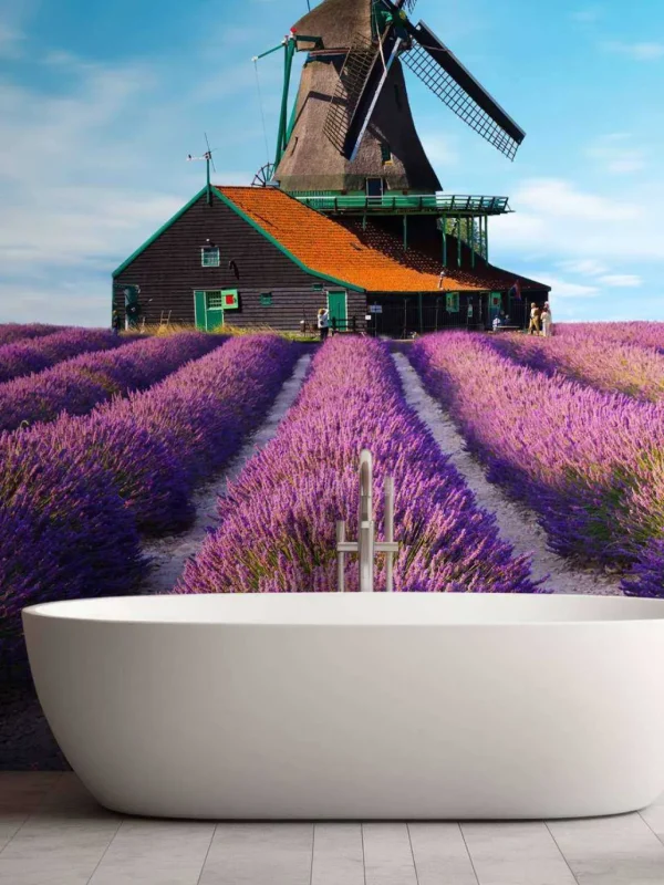 Outlet Lavendel veld met Windmolen op Achtergrond fotobehang Bloemen