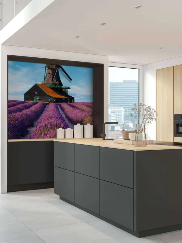 Outlet Lavendel veld met Windmolen op Achtergrond fotobehang Bloemen