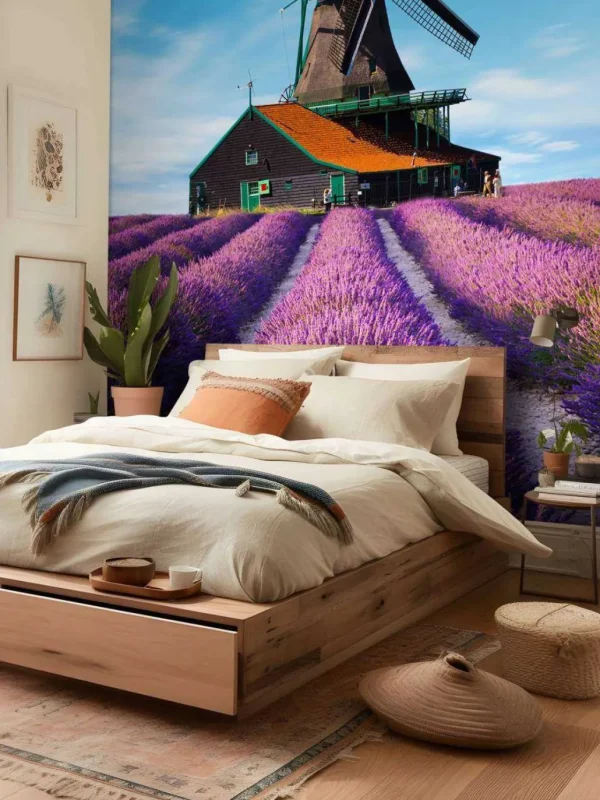 Outlet Lavendel veld met Windmolen op Achtergrond fotobehang Bloemen