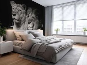 New Leeuw & Leeuwin Zwart-Wit fotobehang Dieren