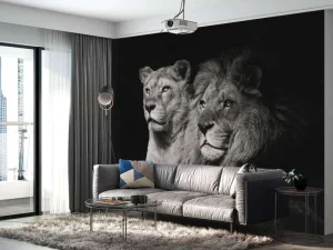 New Leeuw & Leeuwin Zwart-Wit fotobehang Dieren