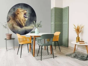 Online Leeuw in rook met een donkere achtergrond fotobehang Tienerkamer | Dieren