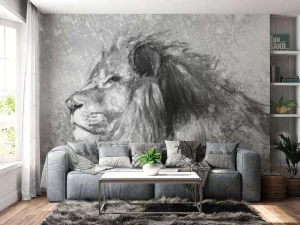 Best Leeuw tekening fotobehang Tienerkamer | Dieren