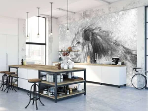 Best Leeuw tekening fotobehang Tienerkamer | Dieren