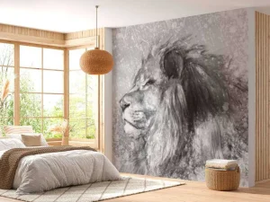 Best Leeuw tekening fotobehang Tienerkamer | Dieren