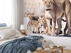 Hot Leeuwin met haar welpen fotobehang Dieren