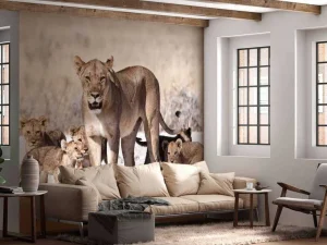 Hot Leeuwin met haar welpen fotobehang Dieren