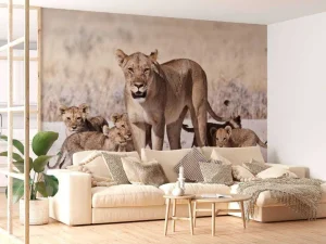 Hot Leeuwin met haar welpen fotobehang Dieren
