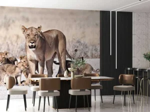 Hot Leeuwin met haar welpen fotobehang Dieren