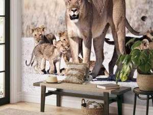 Hot Leeuwin met haar welpen fotobehang Dieren