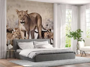 Hot Leeuwin met haar welpen fotobehang Dieren