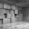 New Lege betonnen interieur met decoratie kubussen op de muur fotobehang 3d