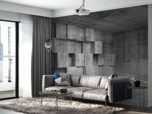 New Lege betonnen interieur met decoratie kubussen op de muur fotobehang 3d